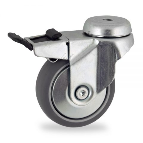 Galvanisé roulette pivotante avec frein 50mm  pour chariots,roue de caoutchouc thermoplastique couleur gris,roulement à billes.Monté en trou central
