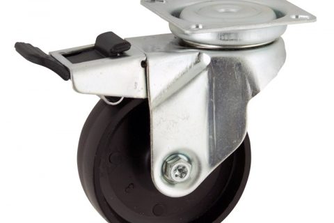 Galvanisé roulette pivotante avec frein 50mm  pour chariots,roue de polypropylene,moyeu lisse.Monté en platine