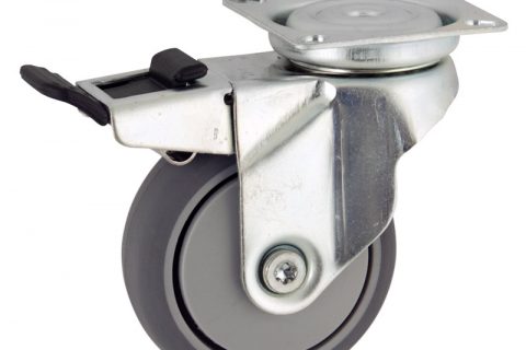 Galvanisé roulette pivotante avec frein 50mm  pour chariots,roue de caoutchouc thermopastique couleur gris,roulement à billes.Monté en platine