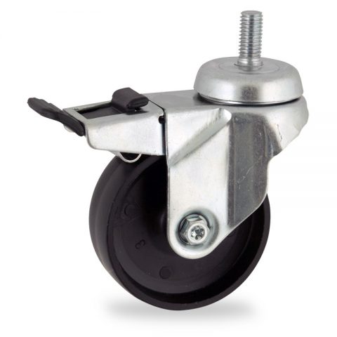 Galvanisé roulette pivotante avec frein 100mm  pour chariots,roue de polypropylene,moyeu lisse.Monté en embout filété