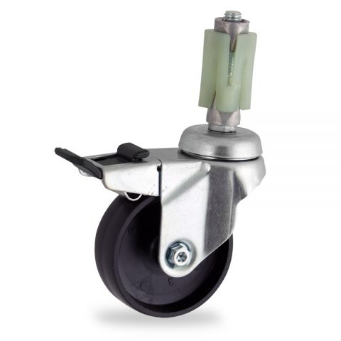 Galvanisé roulette pivotante avec frein 125mm  pour chariots,roue de polypropylene,moyeu lisse.Monté en expansible carre 27/31