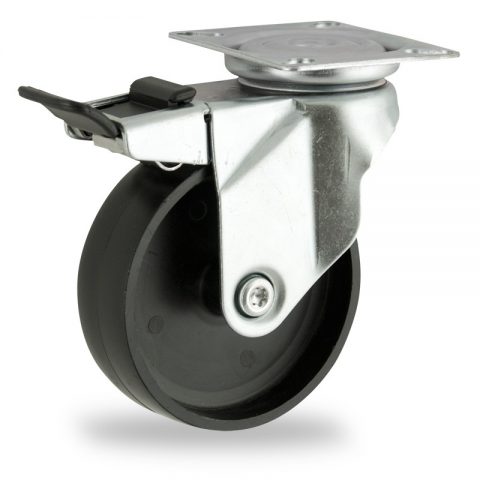 Galvanisé roulette pivotante avec frein 125mm  pour chariots,roue de polypropylene,moyeu lisse.Monté en platine
