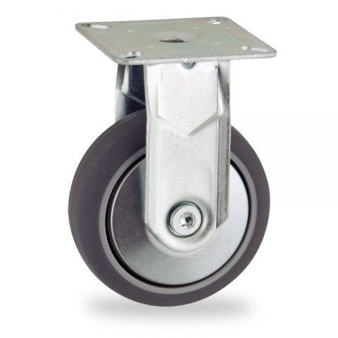Galvanisé roulette fixe  100mm  pour chariots,roue de caoutchouc thermoplastique couleur gris,roulement à billes.Monté en platine