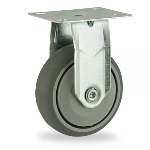 Galvanisé roulette fixe  100mm  pour chariots,roue de caoutchouc thermoplastique couleur gris,roulement à billes de precision.Monté en platine