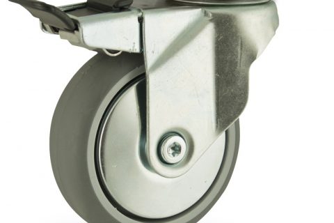 Galvanisé roulette pivotante avec frein 125mm  pour chariots,roue de caoutchouc thermoplastique couleur gris,roulement à billes.Monté en platine
