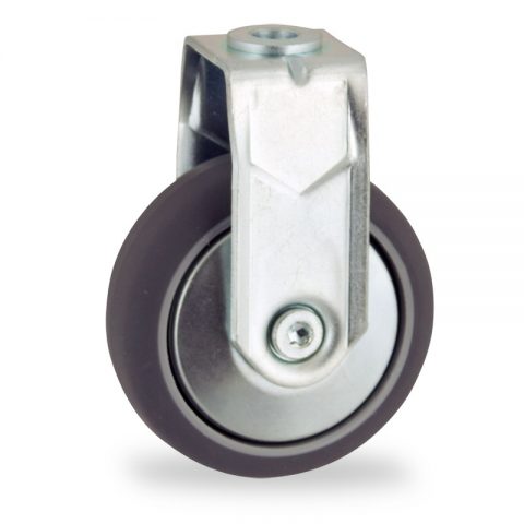 Galvanisé roulette fixe  125mm  pour chariots,roue de caoutchouc thermoplastique couleur gris,roulement à billes.Monté en trou central