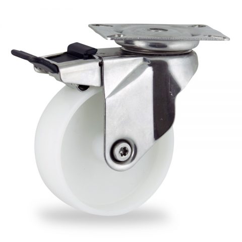 Inoxydable roulette pivotante avec frein 150mm  pour chariots,roue de polyamide,moyeu lisse.Monté en platine