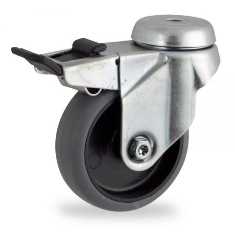 Galvanisé roulette pivotante avec frein 50mm  pour chariots,roue de caoutchouc thermoplastique couleur gris,moyeu lisse.Monté en trou central