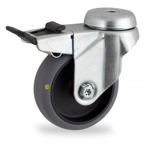 Galvanisé roulette pivotante avec frein 50mm  pour chariots,roue de Conductrice caoutchouc thermoplastique couleur gris,roulement à billes.Monté en trou central