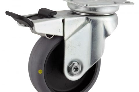 Galvanisé roulette pivotante avec frein 50mm  pour chariots,roue de Conductrice caoutchouc thermoplastique couleur gris,roulement à billes.Monté en platine