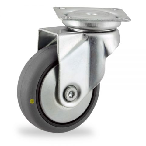Galvanisé roulette pivotante 50mm  pour chariots,roue de Conductrice caoutchouc thermoplastique couleur gris,moyeu lisse.Monté en platine
