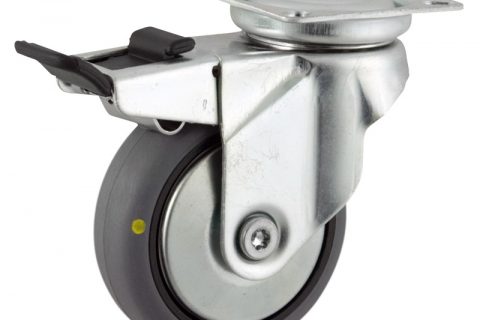 Galvanisé roulette pivotante avec frein 50mm  pour chariots,roue de Conductrice caoutchouc thermoplastique couleur gris,roulement à billes.Monté en platine