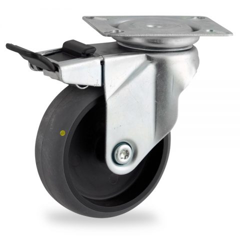 Galvanisé roulette pivotante avec frein 150mm  pour chariots,roue de Conductrice caoutchouc thermoplastique couleur gris,roulement à billes.Monté en platine