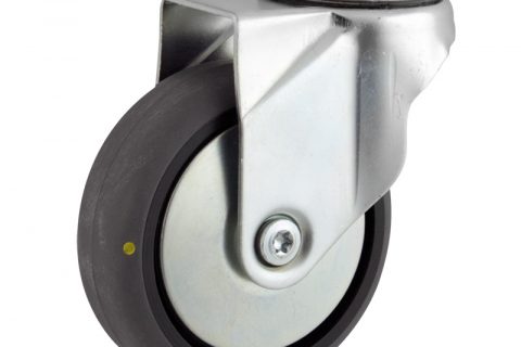Galvanisé roulette pivotante 150mm  pour chariots,roue de Conductrice caoutchouc thermoplastique couleur gris,roulement à billes.Monté en trou central