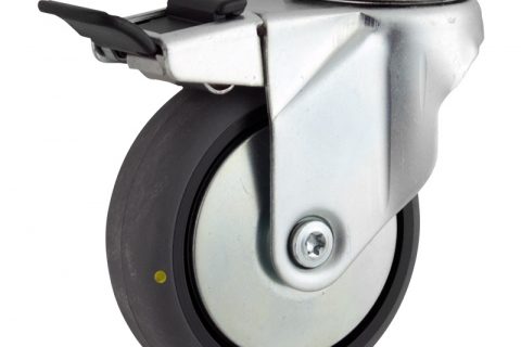 Galvanisé roulette pivotante avec frein 150mm  pour chariots,roue de Conductrice caoutchouc thermoplastique couleur gris,moyeu lisse.Monté en trou central