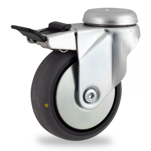 Galvanisé roulette pivotante avec frein 150mm  pour chariots,roue de Conductrice caoutchouc thermoplastique couleur gris,roulement à billes.Monté en trou central