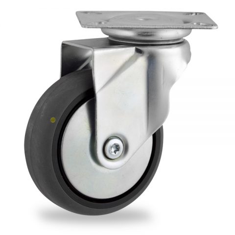 Galvanisé roulette pivotante 100mm  pour chariots,roue de Conductrice caoutchouc thermoplastique couleur gris,roulement à billes.Monté en platine