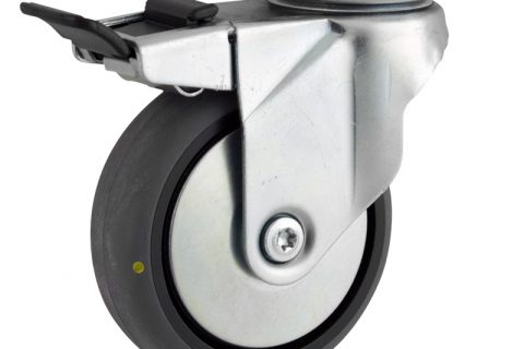 Galvanisé roulette pivotante avec frein 150mm  pour chariots,roue de Conductrice caoutchouc thermoplastique couleur gris,moyeu lisse.Monté en platine