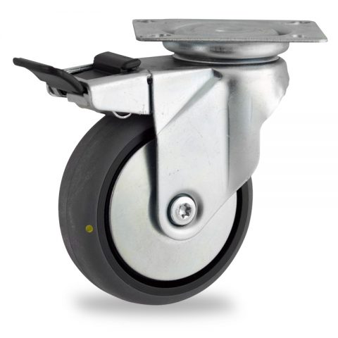 Galvanisé roulette pivotante avec frein 150mm  pour chariots,roue de Conductrice caoutchouc thermoplastique couleur gris,roulement à billes.Monté en platine
