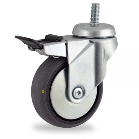 Galvanisé roulette pivotante avec frein 125mm  pour chariots,roue de Conductrice caoutchouc thermoplastique couleur gris,roulement à billes.Monté en embout filété