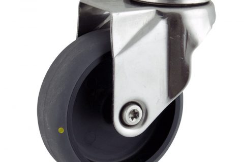 Inoxydable roulette pivotante 125mm  pour chariots,roue de Conductrice caoutchouc thermoplastique couleur gris,moyeu lisse.Monté en trou central