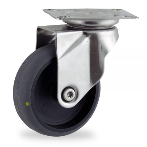 Inoxydable roulette pivotante 150mm  pour chariots,roue de Conductrice caoutchouc thermoplastique couleur gris,moyeu lisse.Monté en platine