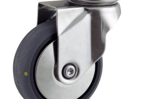 Inoxydable roulette pivotante 125mm  pour chariots,roue de Conductrice caoutchouc thermoplastique couleur gris,roulement à billes.Monté en platine