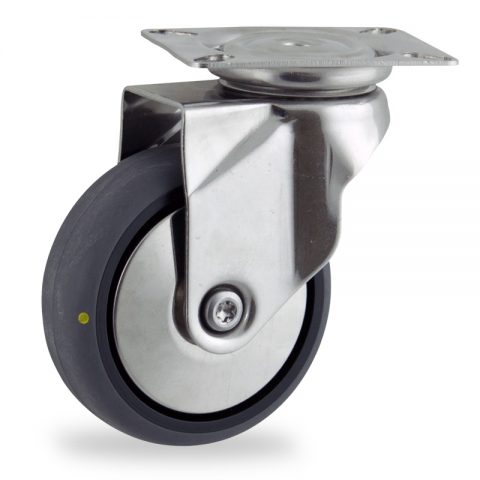 Inoxydable roulette pivotante 150mm  pour chariots,roue de Conductrice caoutchouc thermoplastique couleur gris,roulement à billes.Monté en platine