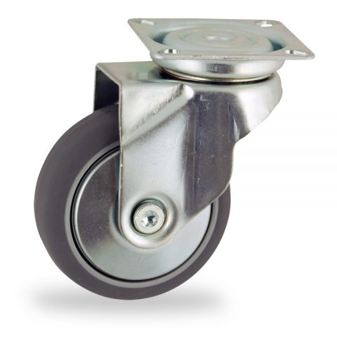 Galvanisé roulette pivotante 50mm  pour chariots,roue de caoutchouc thermoplastique couleur gris,roulement à billes.Monté en platine